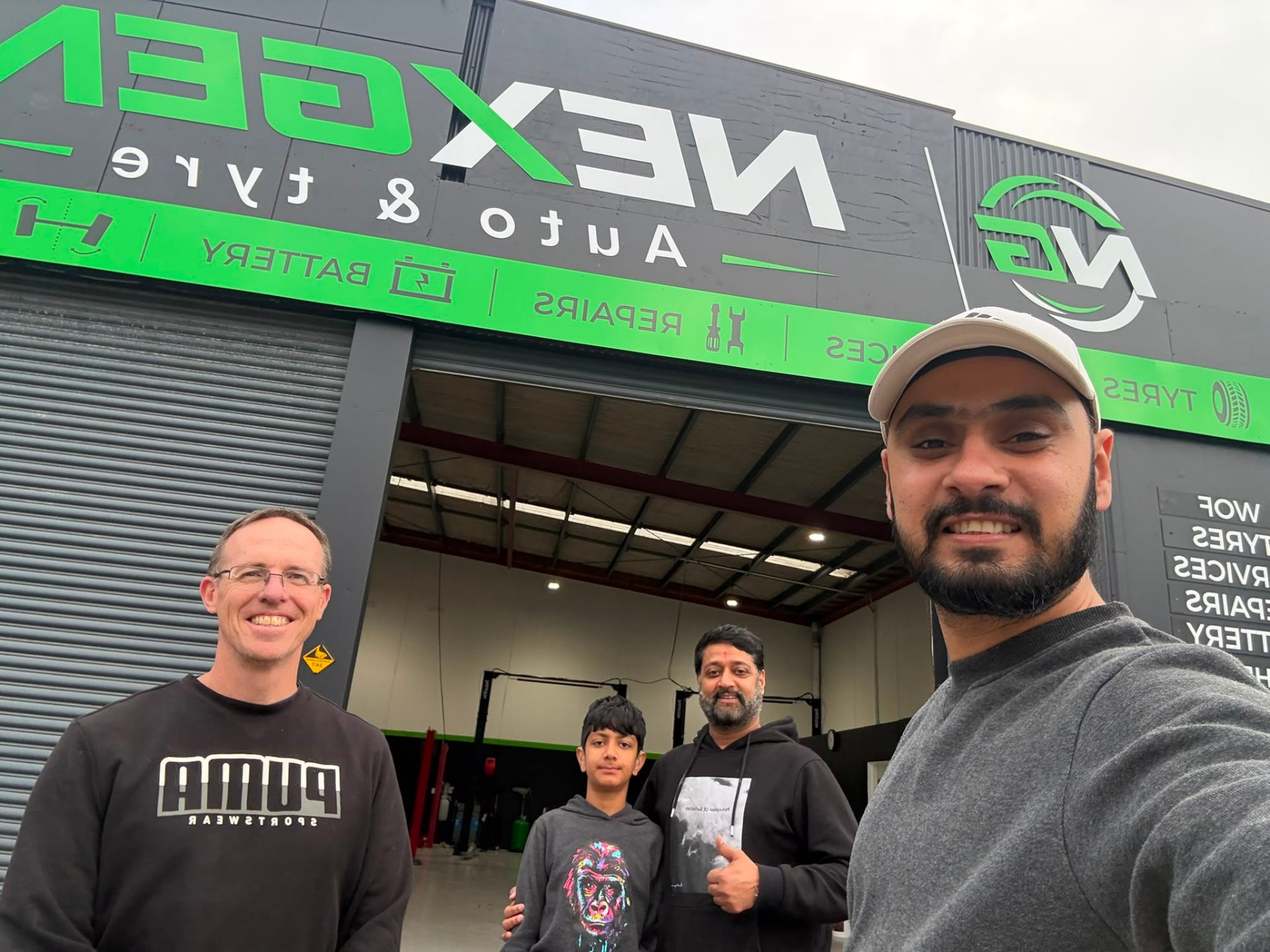 NexGen Auto & Tyre founders and team outside the Frankton, Hamilton workshop